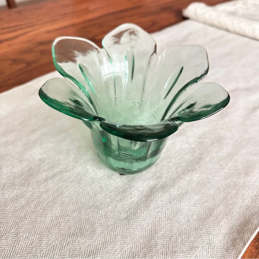 Vintage Green Glass Flower candle holder